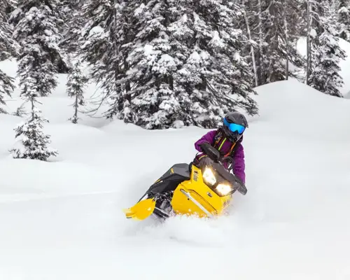 Person som åker snöskoter i snö